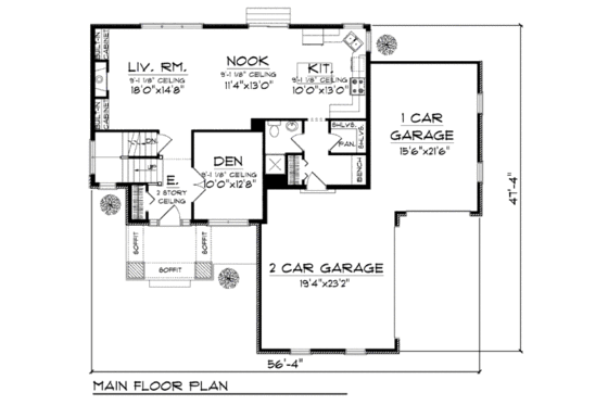 Floor Plan - Main Floor for Craftsman House Plan #70-933 - 3 bed, 2.5 bath