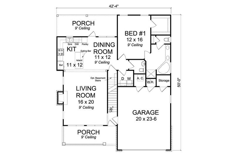 House Blueprint - Floor Plan - Main Floor for Cottage House Plan #513-2063 - 3 bed, 2.5 bath