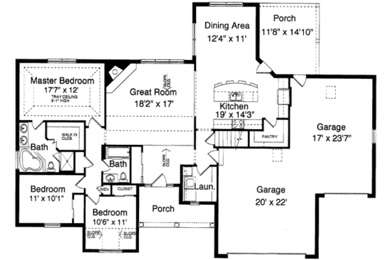 Floor Plan - Main Floor for Traditional House Plan #46-373 - 3 bed, 2 bath