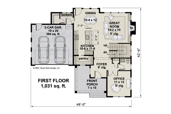 Floor Plan - Main Floor for Farmhouse House Plan #51-1194 - 3 bed, 2.5 bath