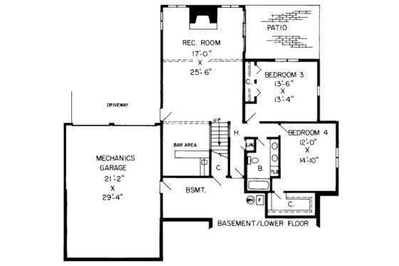 Floor Plan - Lower Floor House Plan #312-416 - 4 bed, 3 bath