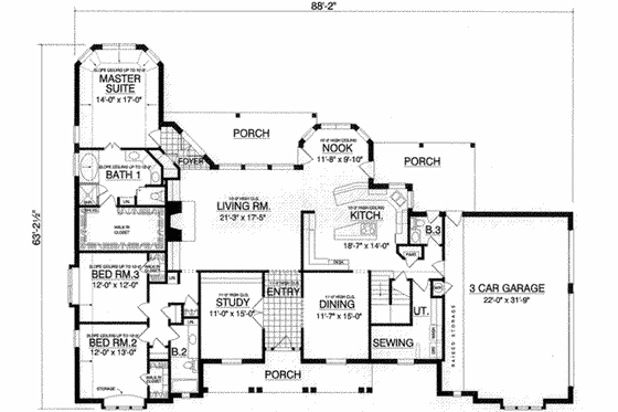 Floor Plan - Main Floor for Southern House Plan #40-369 - 3 bed, 2 bath