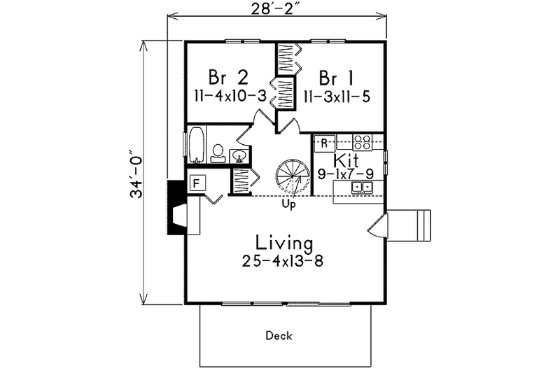 House Blueprint - Floor Plan - Main Floor for Cottage House Plan #57-482 - 2 bed, 1 bath