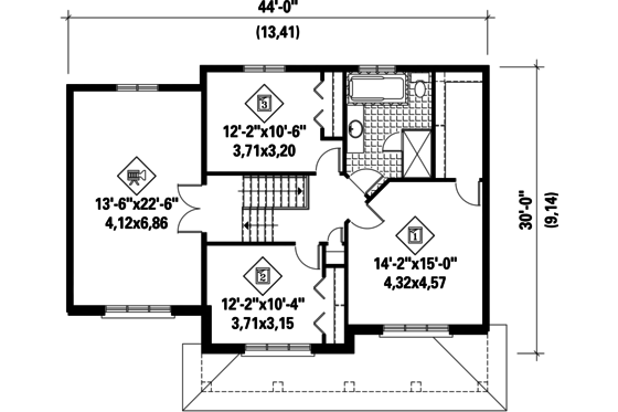 Floor Plan - Upper Floor for Contemporary House Plan #25-4309 - 3 bed, 1.5 bath