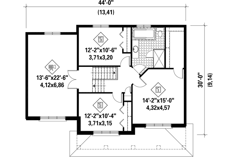 House Blueprint - Floor Plan - Upper Floor for Contemporary House Plan #25-4309 - 3 bed, 1.5 bath