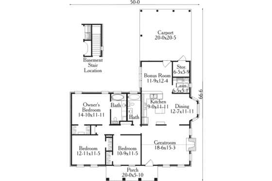 Floor Plan - Main Floor for Traditional House Plan #406-216 - 3 bed, 2 bath