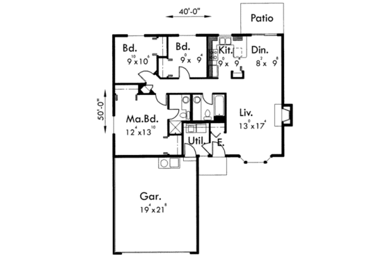 Floor Plan - Main Floor for Traditional House Plan #303-319 - 3 bed, 2 bath