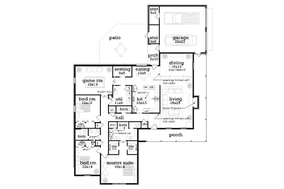 Floor Plan - Main Floor for Country House Plan #45-432 - 3 bed, 2.5 bath