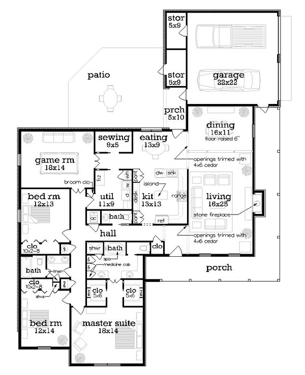 House Design - Country Floor Plan - Main Floor Plan #45-432