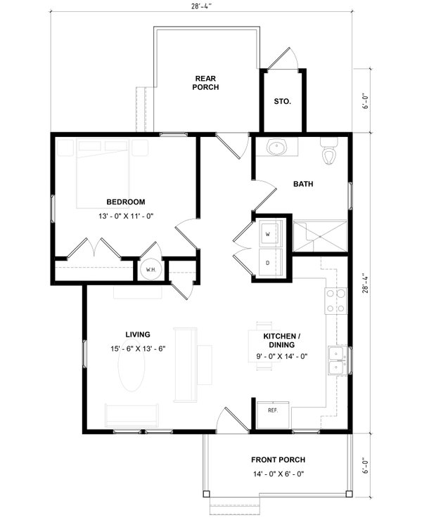 Dream House Plan - Floor Plan - Main Floor for Bungalow House Plan #936-48 - 1 bed, 1 bath