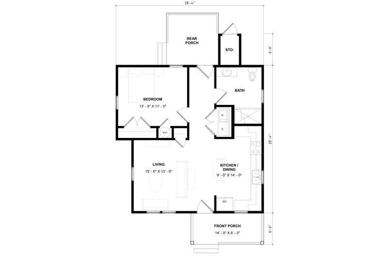 Dream House Plan - Floor Plan - Main Floor for Bungalow House Plan #936-48 - 1 bed, 1 bath
