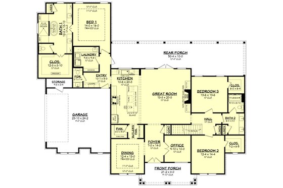 Floor Plan - Main Floor for Farmhouse House Plan #430-249 - 3 bed, 2.5 bath