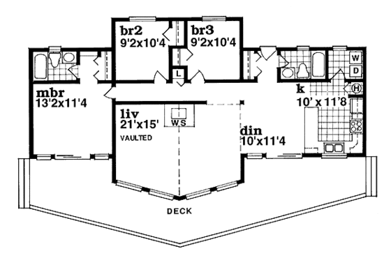 Floor Plan - Main Floor for Cabin House Plan #47-315 - 3 bed, 2 bath