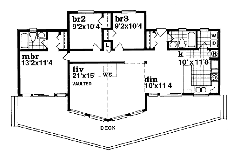Architectural House Design - Floor Plan - Main Floor for Cabin House Plan #47-315 - 3 bed, 2 bath