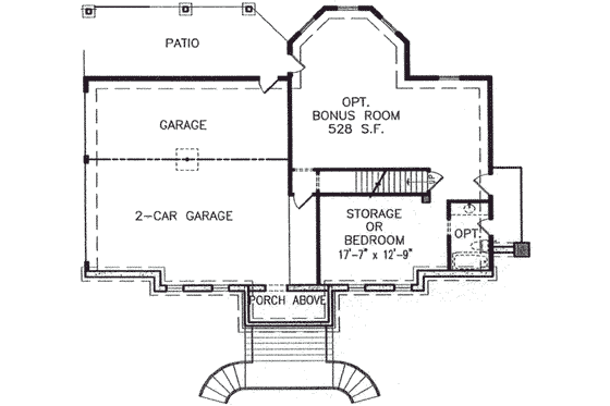 Floor Plan - Lower Floor for Southern House Plan #54-108 - 3 bed, 2 bath