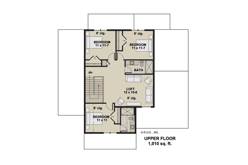 House Blueprint - Floor Plan - Upper Floor for Bungalow House Plan #51-1361 - 4 bed, 3.5 bath