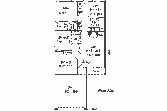 Floor Plan - Main Floor for Ranch House Plan #329-170 - 3 bed, 2 bath