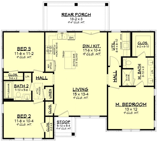 House Blueprint - Floor Plan - Main Floor for Farmhouse House Plan #430-449 - 3 bed, 2 bath