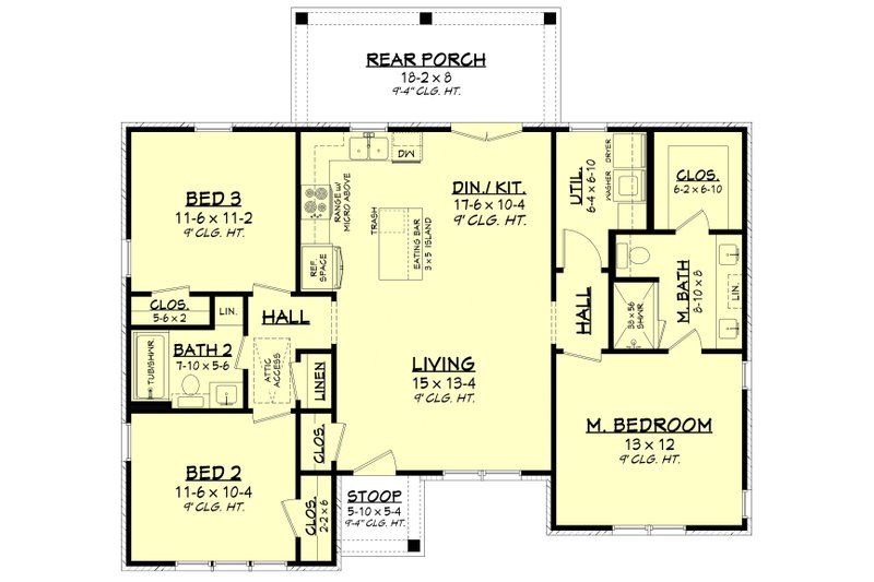House Blueprint - Floor Plan - Main Floor for Farmhouse House Plan #430-449 - 3 bed, 2 bath