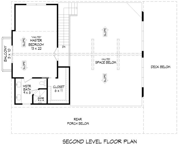 Southern Floor Plan - Upper Floor Plan #932-1077