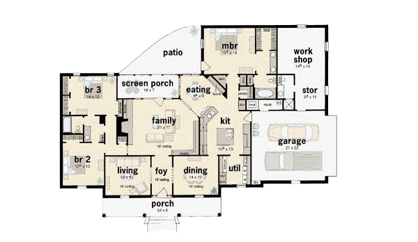 Dream House Plan - Southern Floor Plan - Main Floor Plan #36-192
