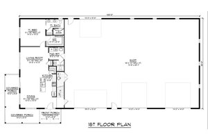 Floor Plan - Main Floor for Barndominium House Plan #1064-320 - 1 bed, 1.5 bath