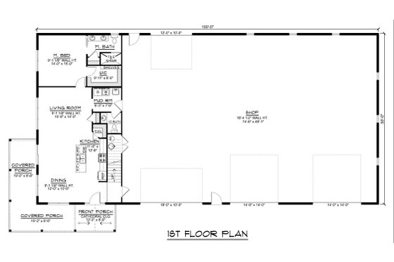 Floor Plan - Main Floor for Barndominium House Plan #1064-320 - 1 bed, 1.5 bath