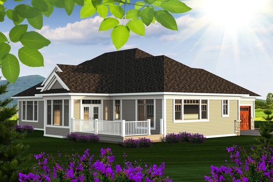 Exterior - Rear Elevation for Ranch House Plan #70-1175 - 2 bed, 2.5 bath