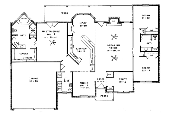 Floor Plan - Main Floor for Traditional House Plan #14-107 - 3 bed, 2 bath