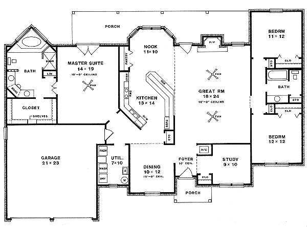 House Design - Traditional Floor Plan - Main Floor Plan #14-107