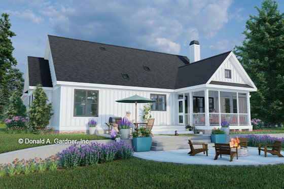 Exterior - Rear Elevation for Farmhouse House Plan #929-1118 - 3 bed, 2 bath