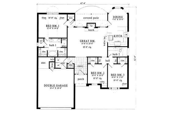 Floor Plan - Main Floor for Traditional House Plan #42-157 - 3 bed, 2 bath