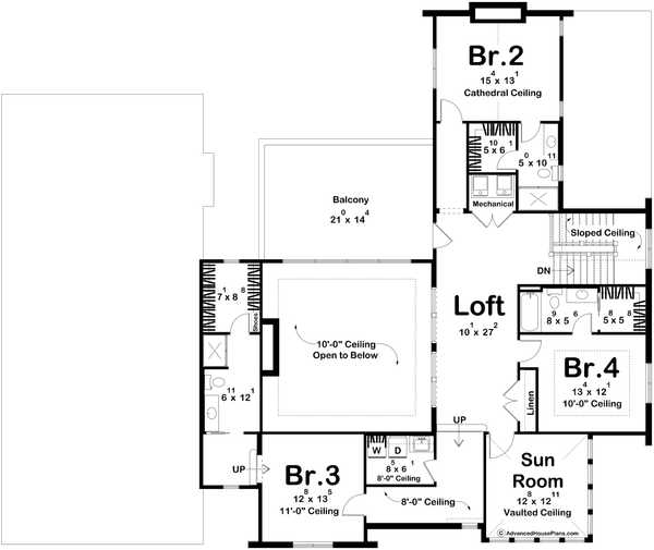 Dream House Plan - Floor Plan - Upper Floor for Beach House Plan #455-765 - 4 bed, 4.5 bath
