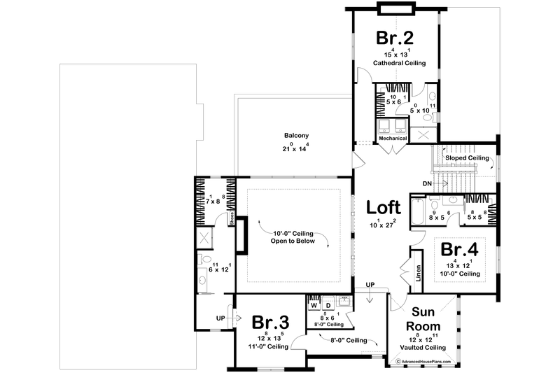 House Blueprint - Floor Plan - Upper Floor for Beach House Plan #455-765 - 4 bed, 4.5 bath