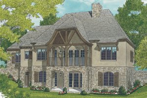 Exterior - Rear Elevation for European House Plan #453-55 - 3 bed, 4 bath