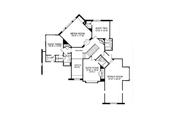 Floor Plan - Upper Floor for European House Plan #413-827 - 4 bed, 4.5 bath