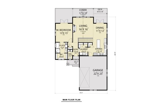 Floor Plan - Main Floor for Craftsman House Plan #1070-124 - 3 bed, 2.5 bath