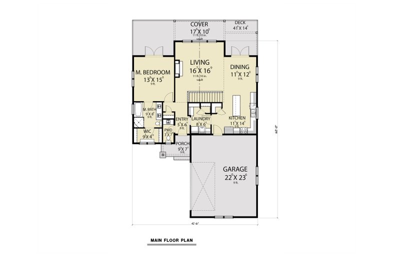 Architectural House Design - Floor Plan - Main Floor for Craftsman House Plan #1070-124 - 3 bed, 2.5 bath
