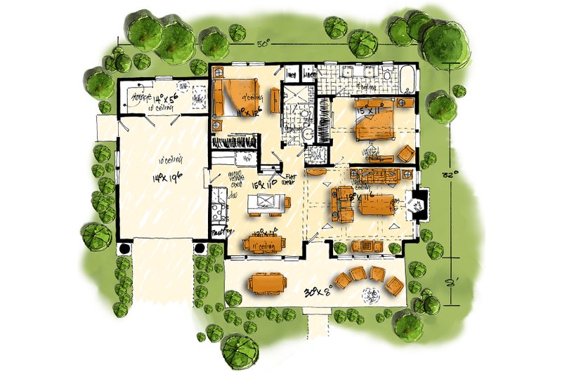 House Blueprint - Floor Plan - Main Floor for Cabin House Plan #942-59 - 2 bed, 2 bath