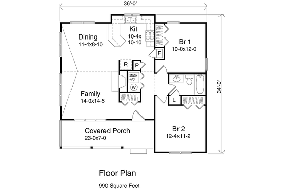 Floor Plan - Main Floor for Country House Plan #22-125 - 2 bed, 1 bath