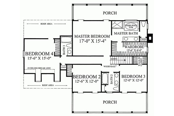 Floor Plan - Upper Floor for Southern House Plan #137-146 - 4 bed, 3 bath