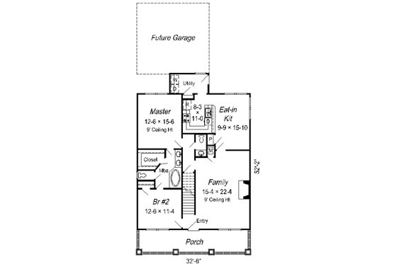 Floor Plan - Main Floor for Traditional House Plan #329-241 - 2 bed, 2.5 bath