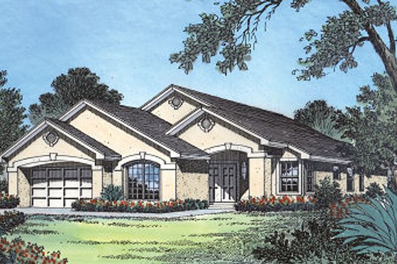 Exterior - Front Elevation for Mediterranean House Plan #417-159 - 4 bed, 2 bath