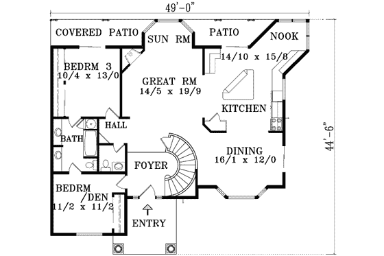 Floor Plan - Main Floor for European House Plan #1-1476 - 4 bed, 3.5 bath
