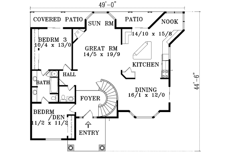 Home Plan - Floor Plan - Main Floor for European House Plan #1-1476 - 4 bed, 3.5 bath