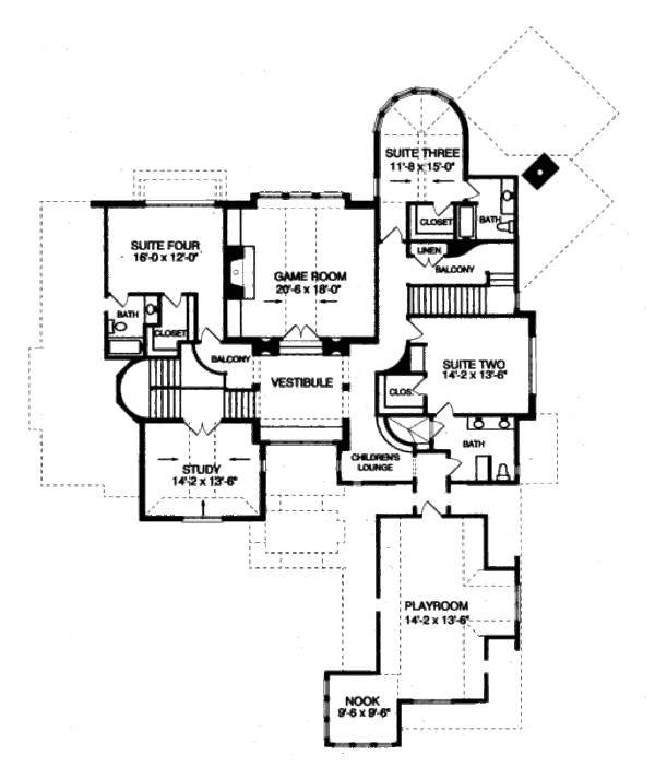 Architectural House Design - Tudor Floor Plan - Upper Floor Plan #413-837