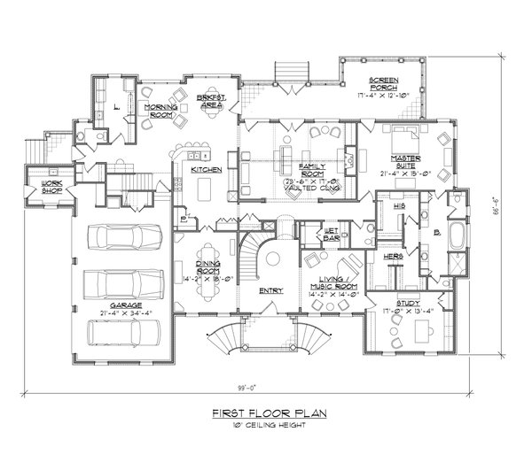 Classical Floor Plan - Main Floor Plan #1054-53