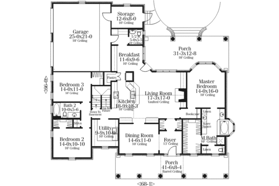 Floor Plan - Main Floor for Southern House Plan #406-102 - 3 bed, 2.5 bath