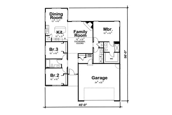 Floor Plan - Main Floor for Traditional House Plan #20-1792 - 3 bed, 2 bath