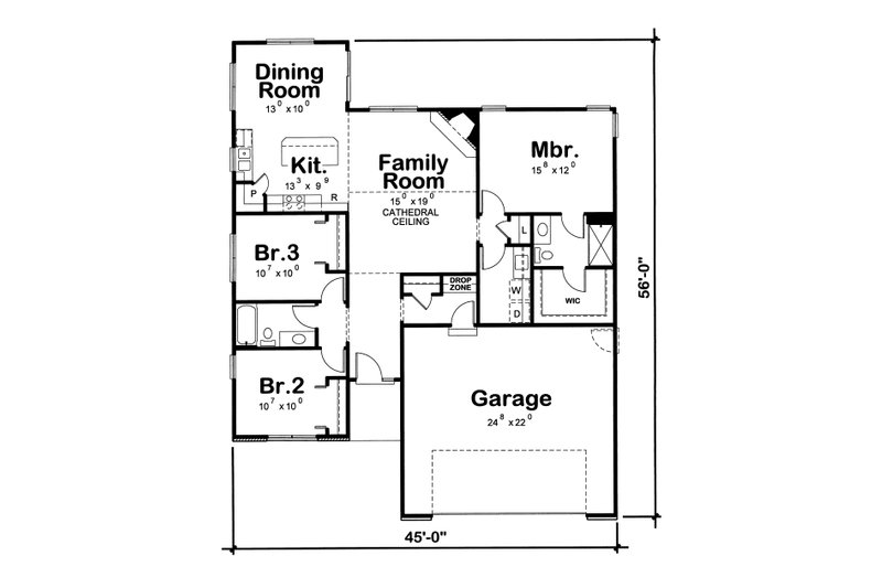 Home Plan - Floor Plan - Main Floor for Traditional House Plan #20-1792 - 3 bed, 2 bath